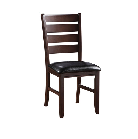 The Urbana Synthetic Leather Side Chair (Set of 2) features a dark brown wooden frame, ladder-back design, and a black cushioned seat, displayed against a plain white background.