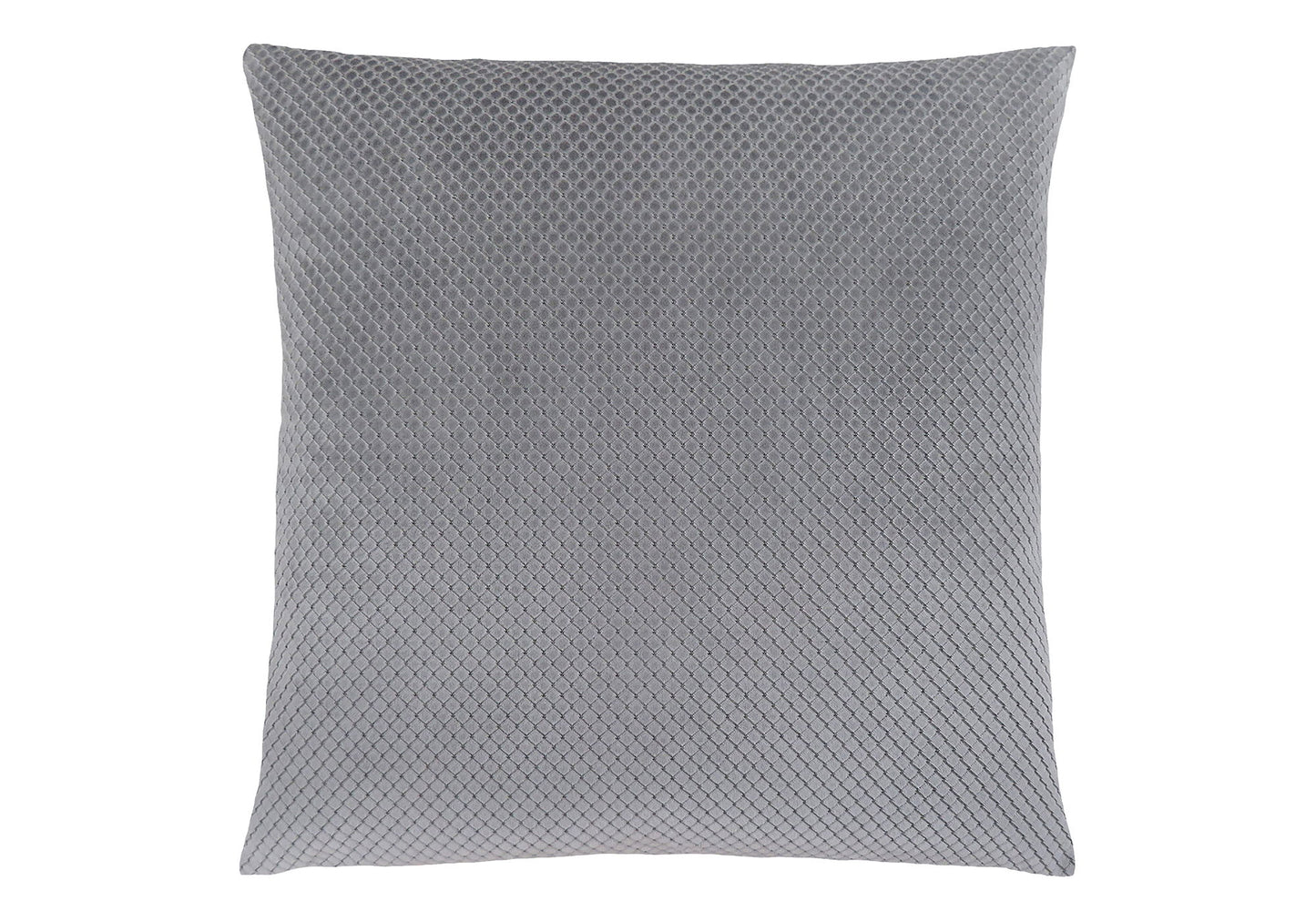 A modern square gray decorative throw pillow with a subtle diamond-patterned texture, hypoallergenic insert included, shown against a white background.