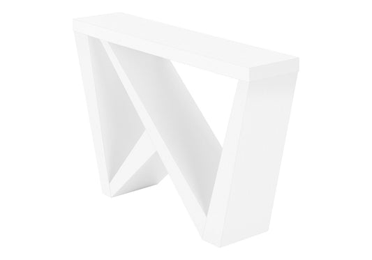 The Accent Console Table For Entryway features a durable construction, modern white finish, and geometric "N"-shaped design with clean lines for a stylish touch.