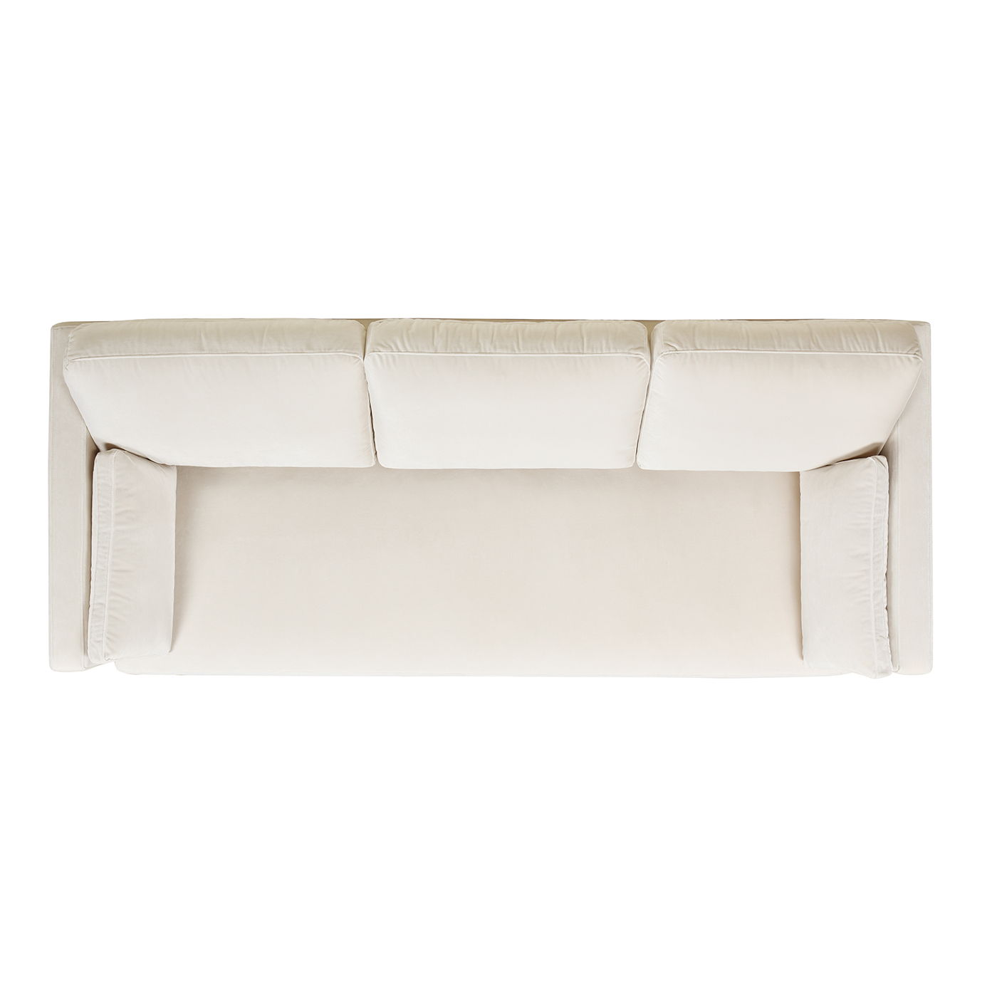 Top view of the Knox - Modern Farmhouse Sofa in light beige, featuring three back cushions and two armrests, set against a white background.