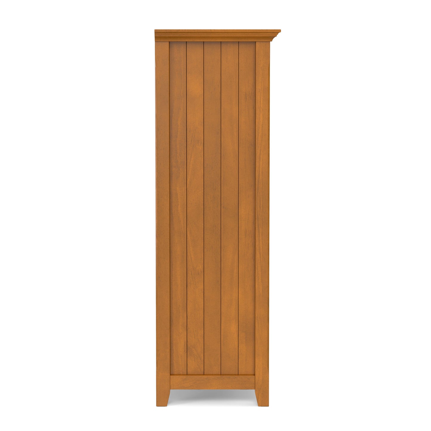 Side view of the Acadian - Handcrafted Cube Storage, a tall wooden cabinet with vertical panel detailing and a light brown finish. Features a flat top, sturdy legs, and no visible hardware or openings from this angle.