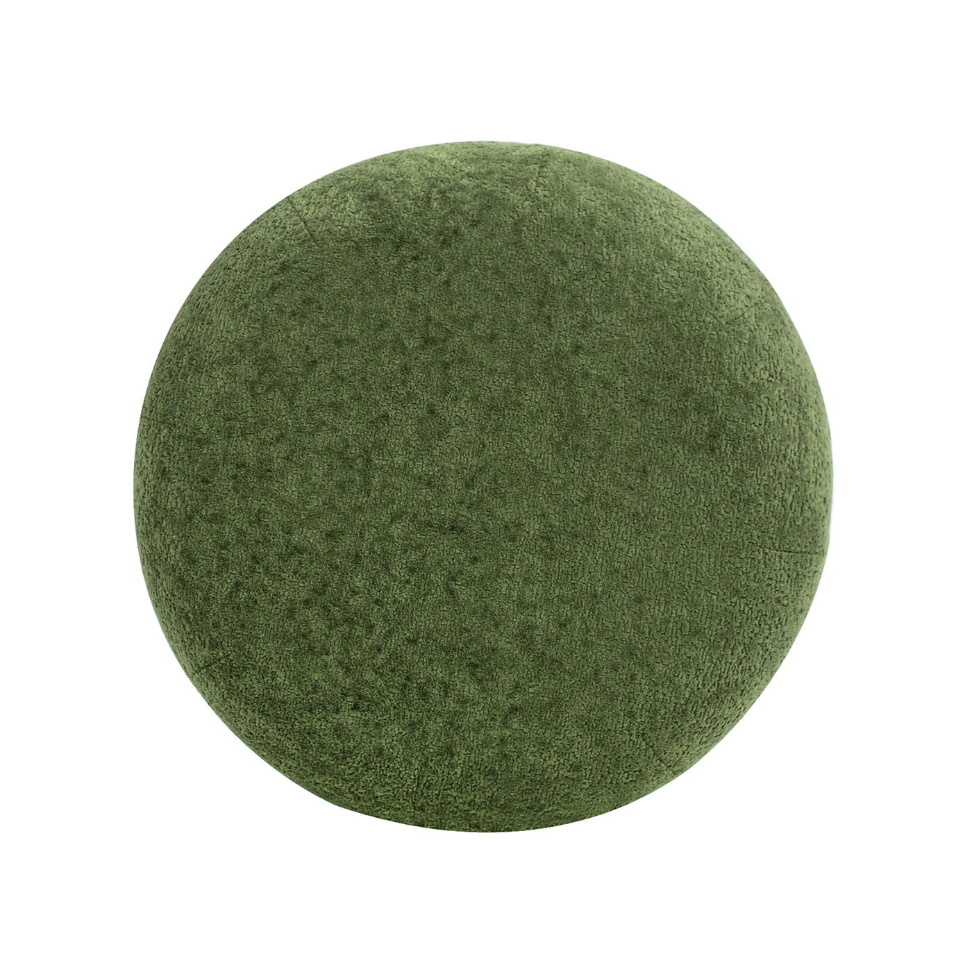 The Nest - Low Round Upholstered Ottoman is a green, textured cushion shown from above against a white background.