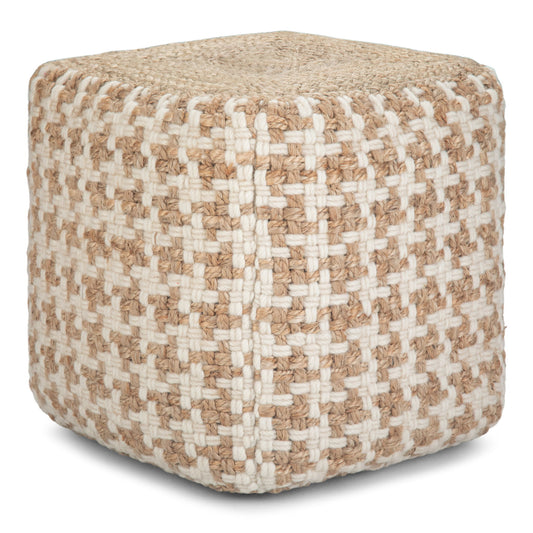 The Cullen - Cube Pouf - Natural features a square shape with a woven jute cover in a beige and white checkered pattern, offering a textured, handcrafted look.