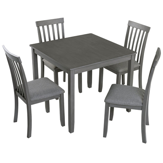 5 Piece Modern Dining Set, Square Wooden Dining Table With 4 Upholstered Chairs For Kitchen, Dining Room - Gray