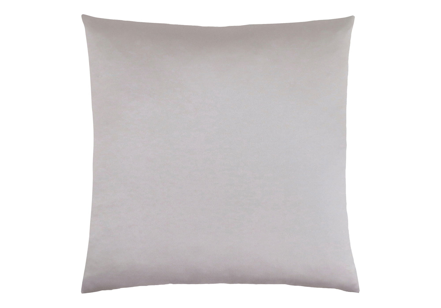 A modern, square decorative throw pillow with insert included, hypoallergenic and light gray smooth fabric, shown against a white background.