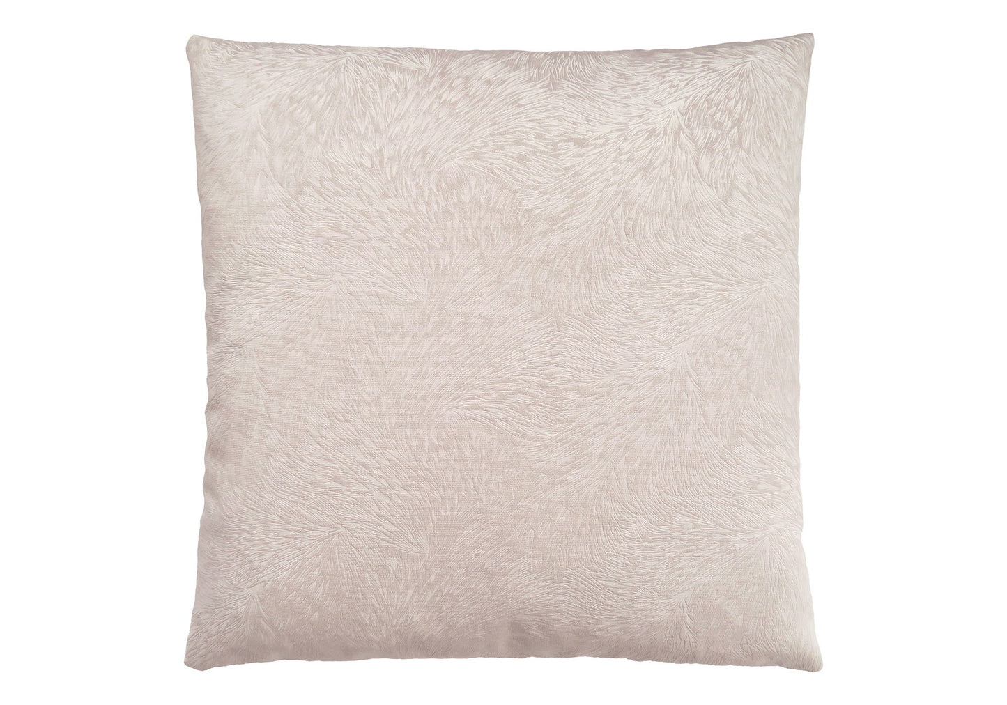 A modern, square decorative throw pillow with insert included, hypoallergenic and light beige with a soft, textured surface, shown against a white background.