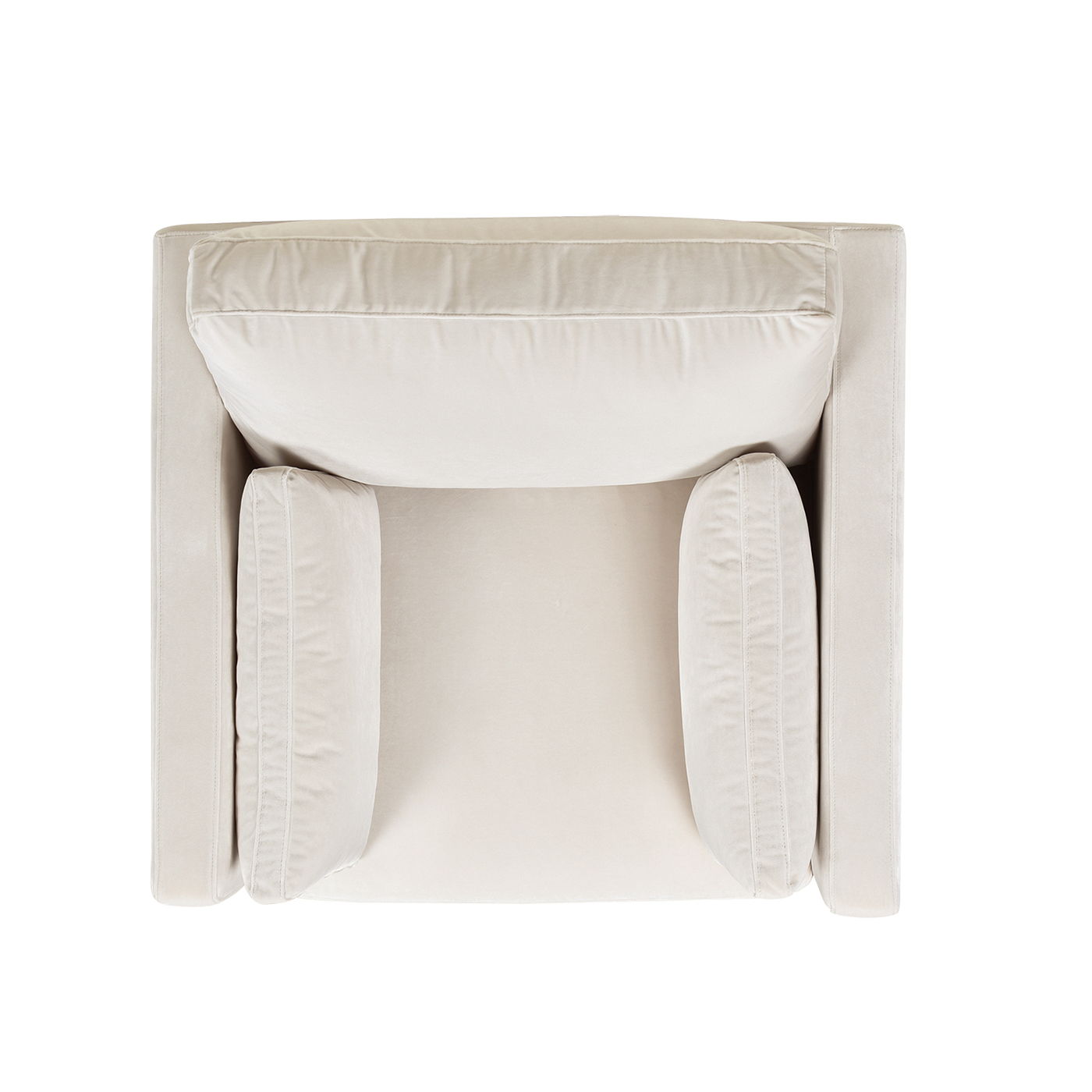 Top-down view of the Knox - Modern Farmhouse Arm Chair in beige, featuring a large back cushion and two side cushions, set against a plain white background.