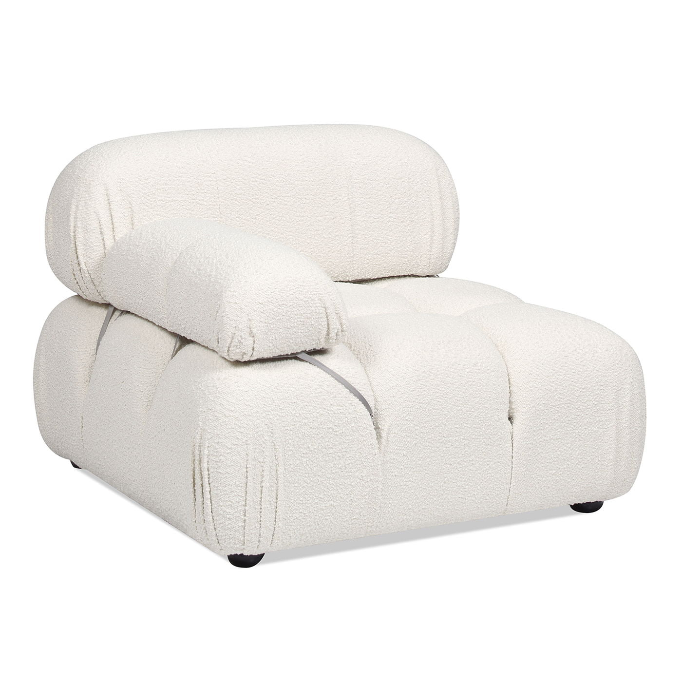The Marcel - Bubble Modular Modern Lounge Arm Chair features plush, tufted cushions, rounded edges, and textured white upholstery, displayed against a plain white background.
