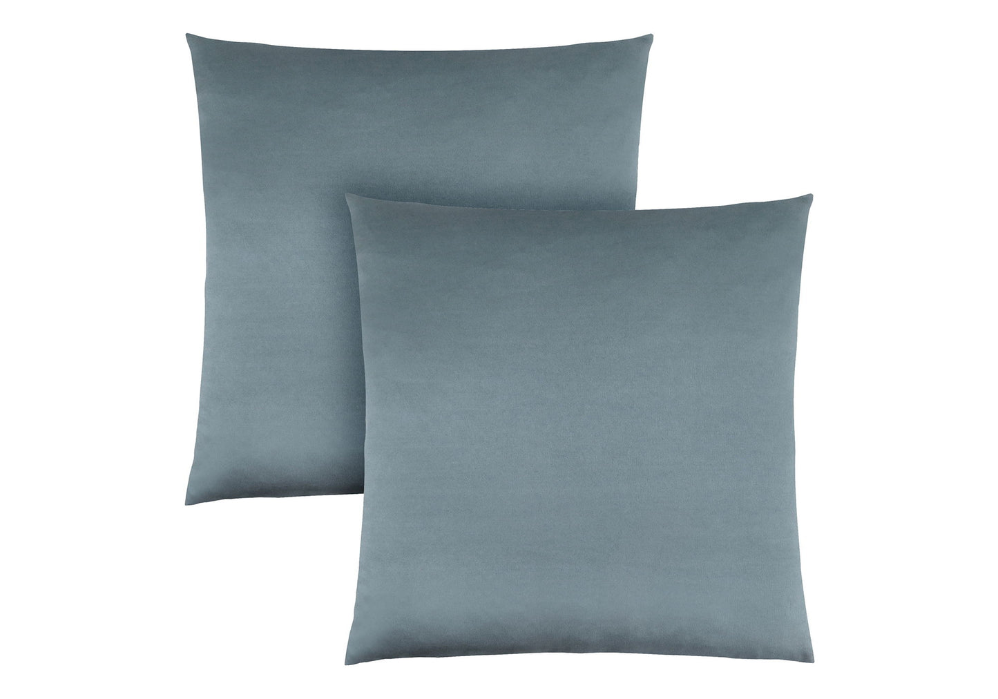 Two modern, square decorative throw pillows with inserts are shown overlapping on a white background. Hypoallergenic, teal color.