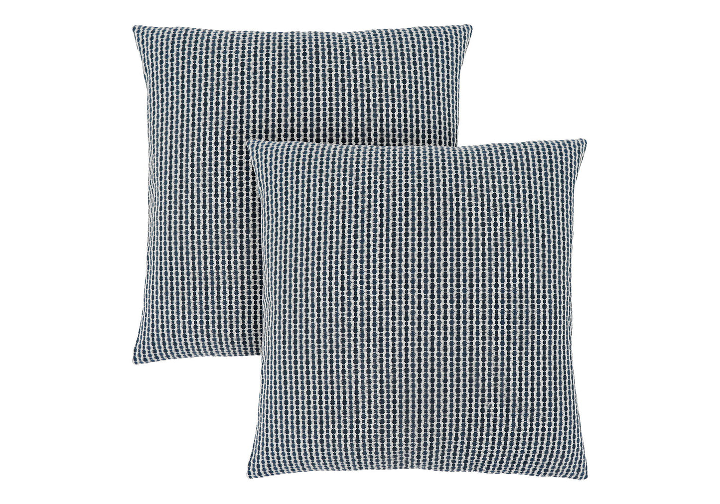 Two square decorative throw pillows with inserts, featuring a textured small checkered black and white pattern, shown slightly overlapping on a white background. Hypoallergenic.