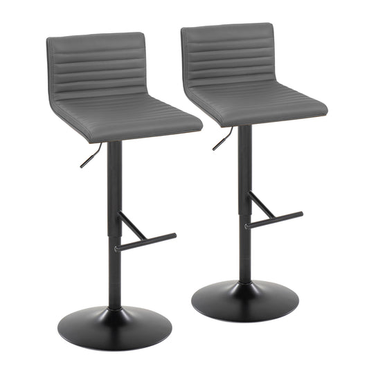 A pair of Mason Contemporary Adjustable Barstools with swivel seats, straight T footrests, and round black bases are shown side by side against a white background.