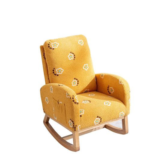 Modern Accent Rocker Armchair With Side Pocket, Upholstered High Back