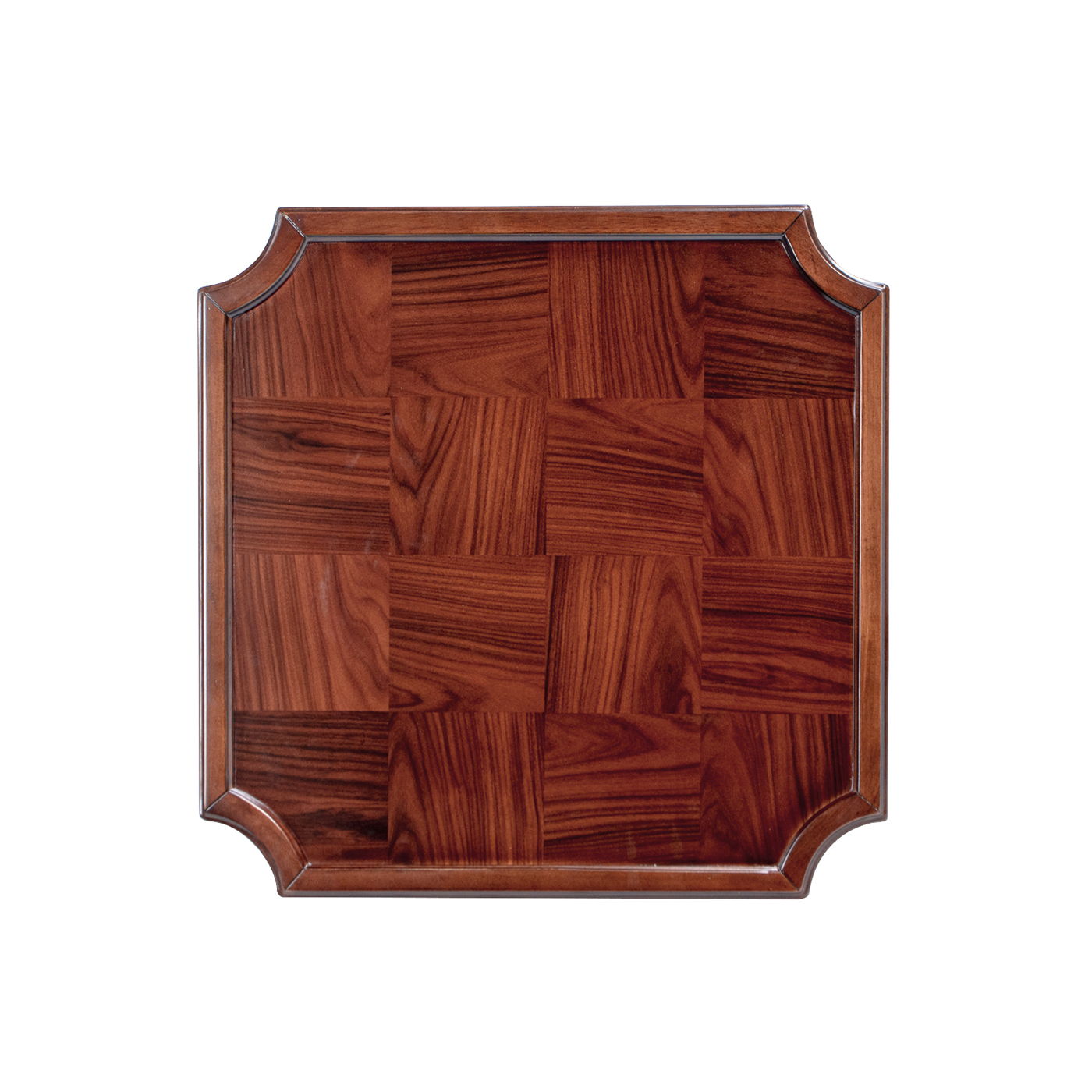 The Mabel Elegant Turned Pedestal Side Table features rich walnut birch with a smooth, rounded pedestal base, shown against a white background.