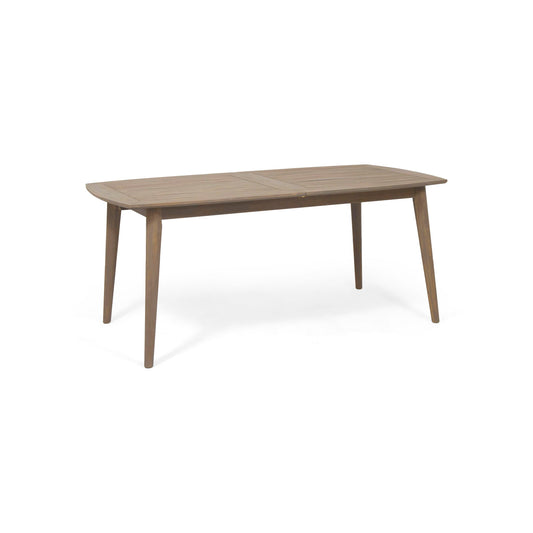 Placidity - Outdoor Expandable Dining Table features a slatted tabletop and tapered legs, showcasing a simple, modern design in a rectangular shape, perfect for stylish alfresco dining.