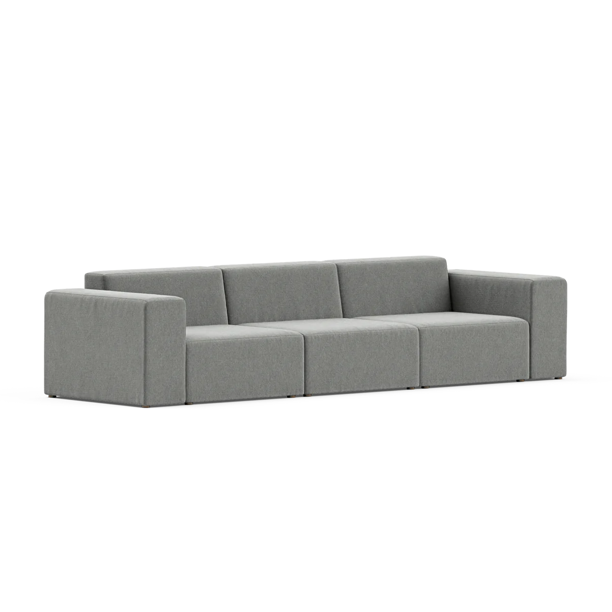 A contemporary, gray Three-Seater Form Sectional with a minimalist design features a low backrest and wide armrests, set against a plain white background.