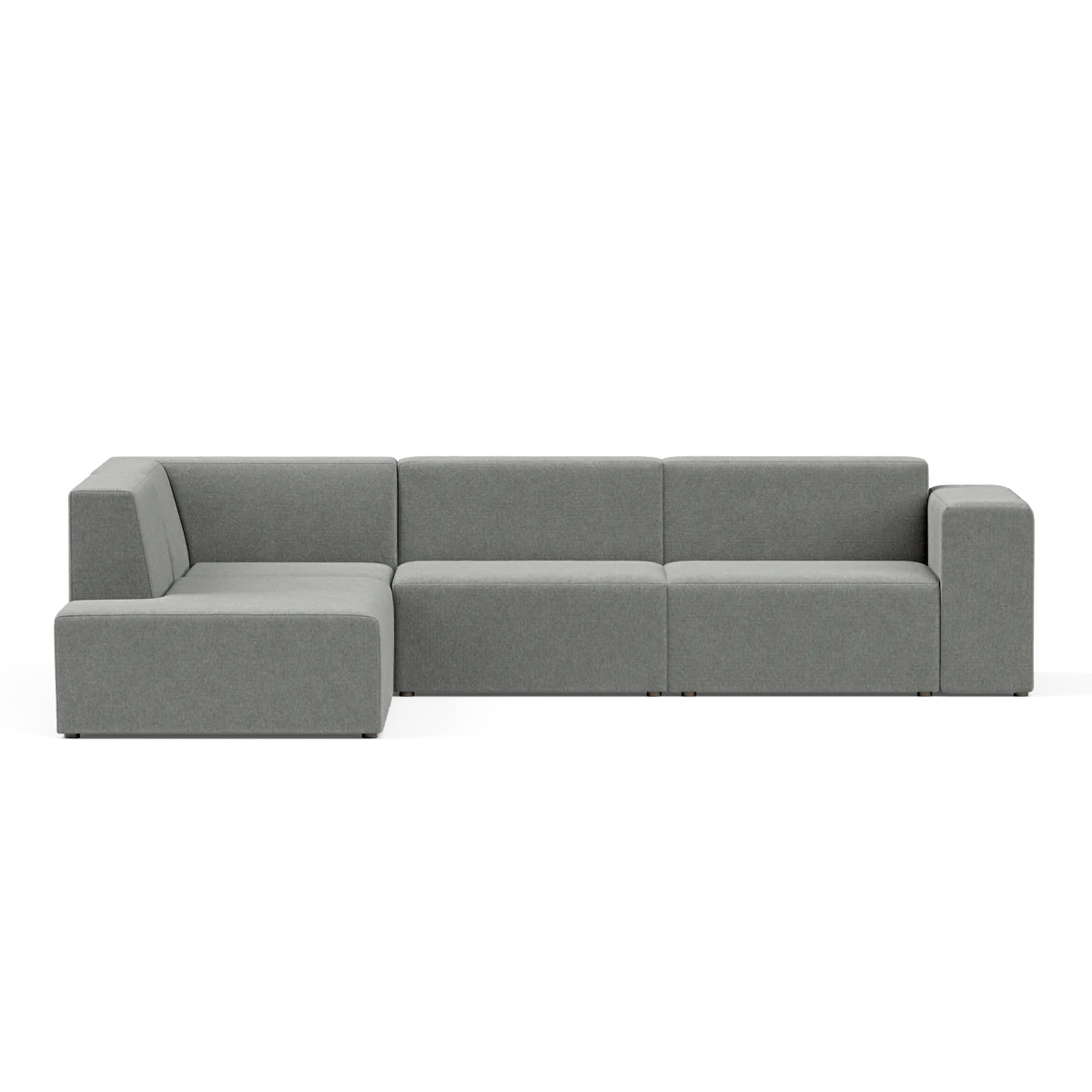 The Four-Seater Form Sectional is a contemporary, modular gray sofa displayed on a plain background, consisting of three sections with sleek, straight lines and a minimalist design.