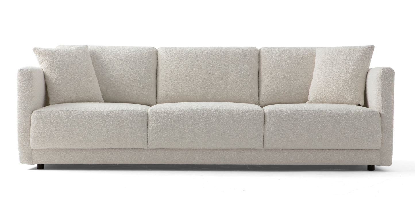 Introducing the Domus 93" Leather Sofa in Chestnut—a modern and minimalist seating option featuring three soft cushions. Its clean lines and simple design blend elegance with comfort for a luxurious sitting experience.
