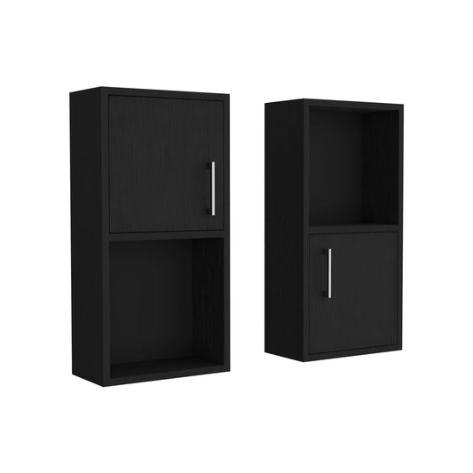 Two black Wall Mounted Bathroom Medicine Cabinets (Eak), each with two doors and two shelves, are displayed side by side on a white background.