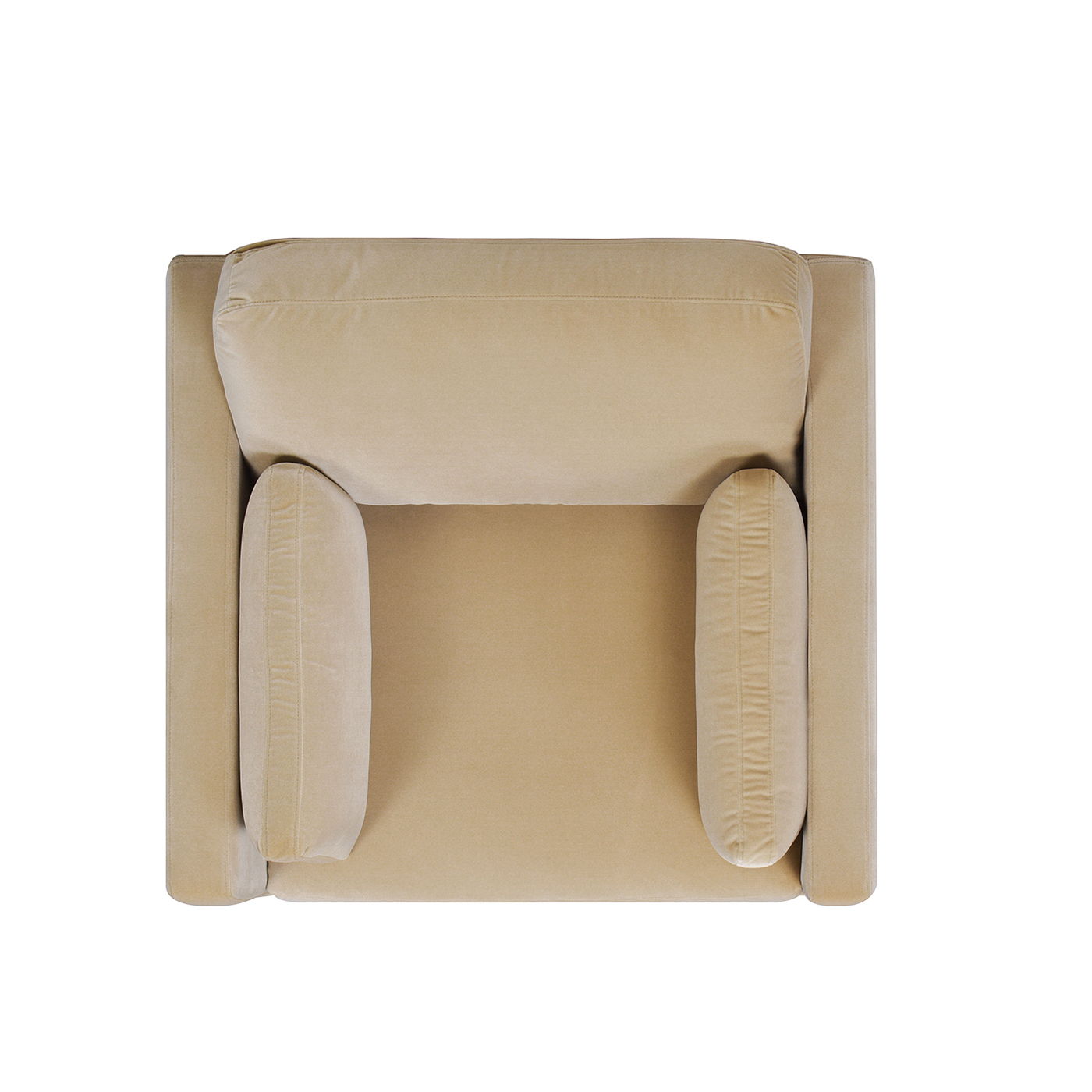 Top-down view of the Knox - Modern Farmhouse Arm Chair in beige, featuring plush cushions and two armrests, set against a white background.