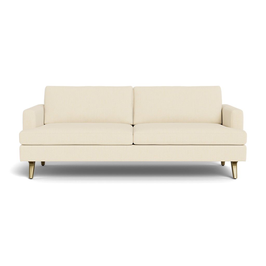 The Lido Sofa 75" is a modern beige sofa featuring two seat cushions, two back cushions, and straight arms, elevated on four short light-finished wooden legs.