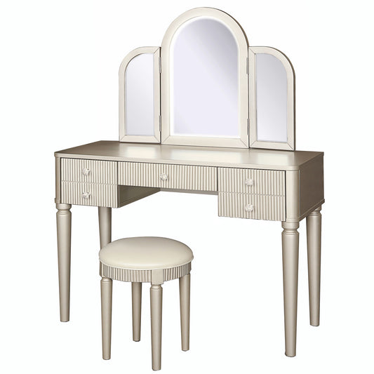 Mirrored Makeup Vanity Table Set With Adjustable Lighting And Storage