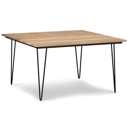 The Hunter Square Tabletop Dining Table features a light natural wood finish and four slender black metal hairpin legs, shown against a plain white background.