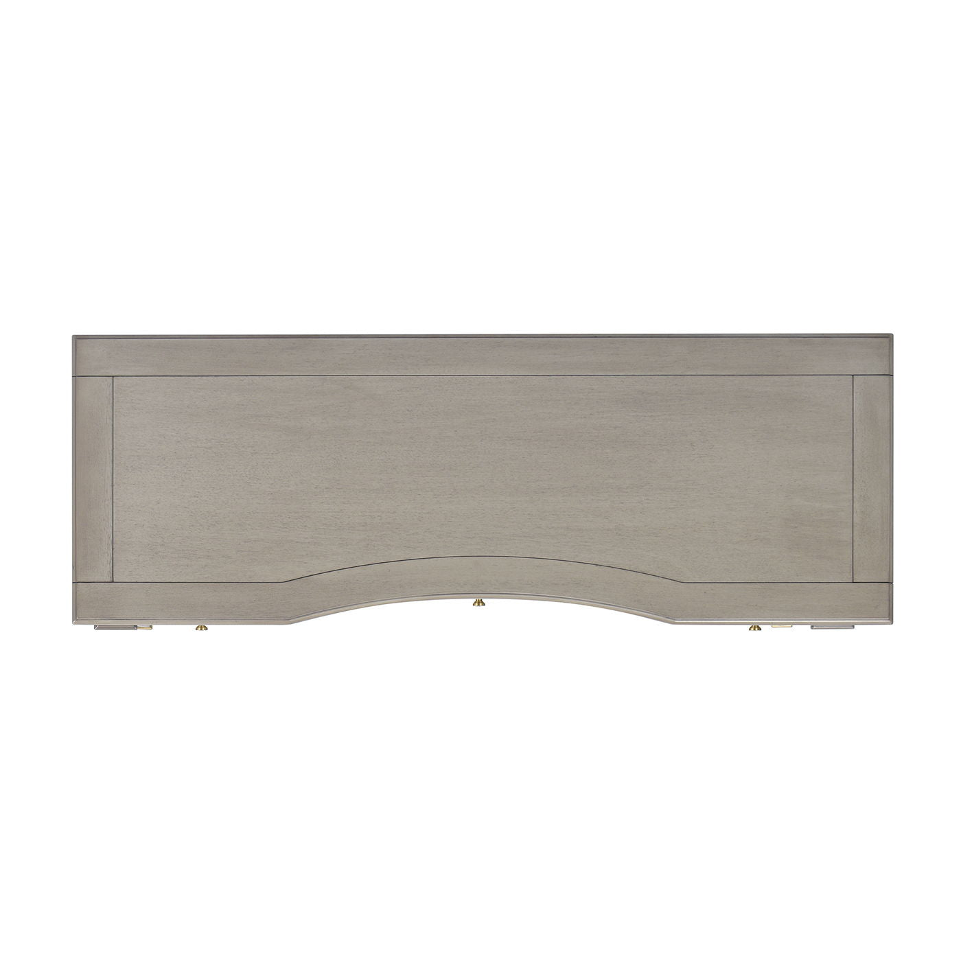 The Dauphin - 3 Drawer Executive Desk features a rectangular, light gray wooden panel with a smooth, simple design and a gently curved detail at the bottom edge.