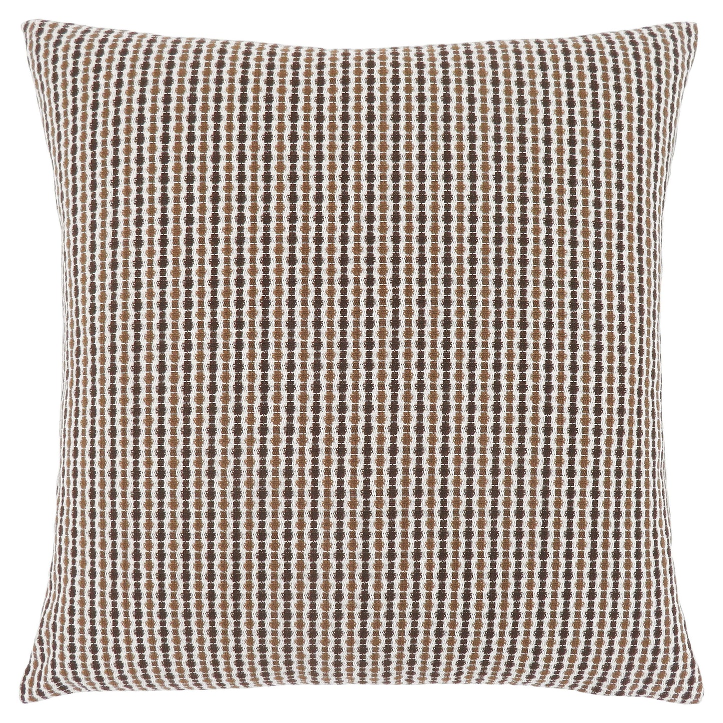 Decorative square pillow with insert included, featuring a hypoallergenic design and a brown-white grid pattern of horizontal and vertical dots; neatly finished edges.