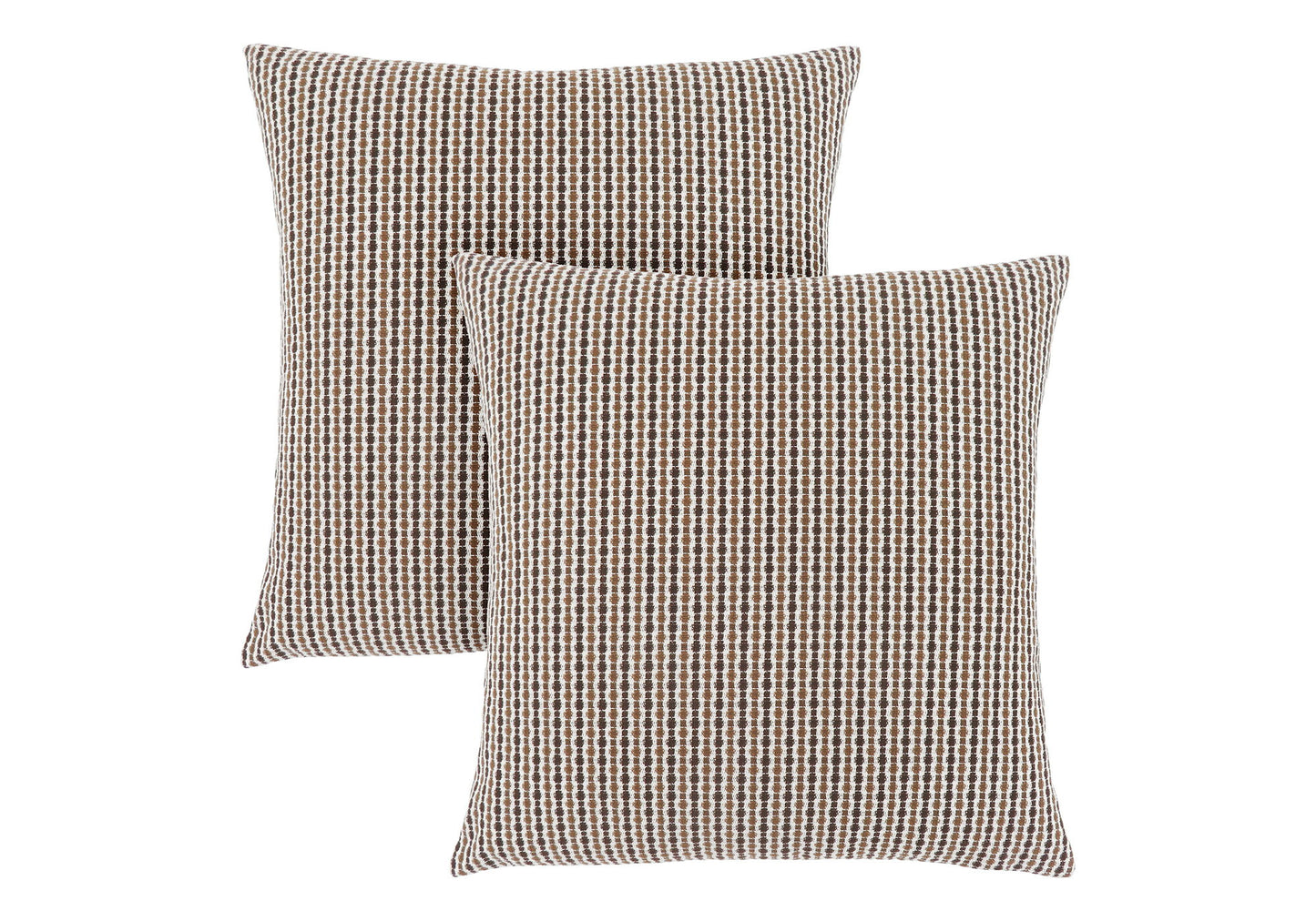 Two square decorative throw pillows (insert included), hypoallergenic, feature a textured checkered pattern in brown, black, and white tones, displayed side by side on a white background.