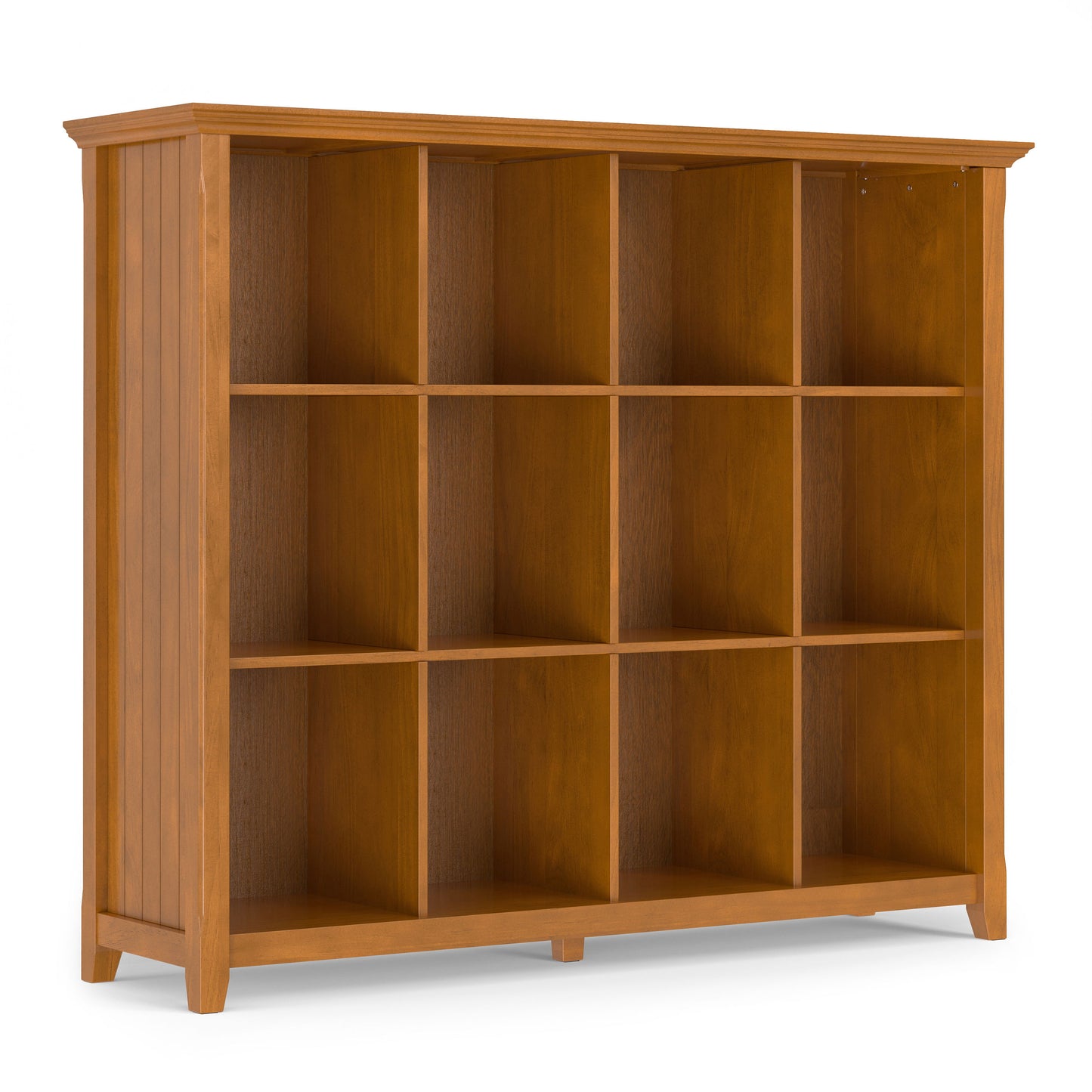 The Acadian - Handcrafted Cube Storage is a wooden bookshelf with twelve square cubbies arranged in a grid, standing on four short legs, shown against a plain white background.