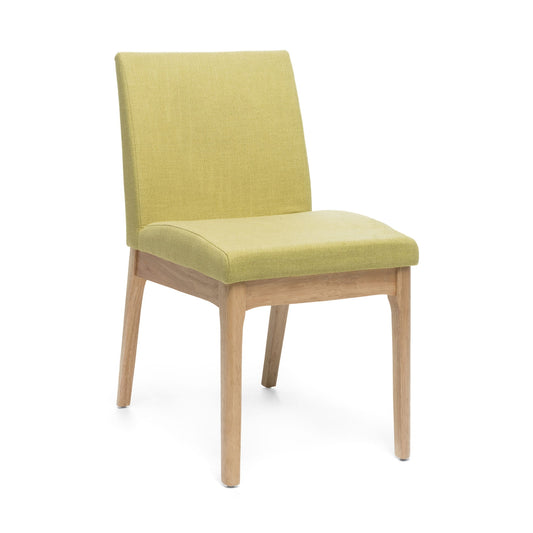 The Contemporary Fabric Comfort Dining Chairs (Set of 2) feature green upholstered seats and backrests with light wooden legs, displayed against a white background.