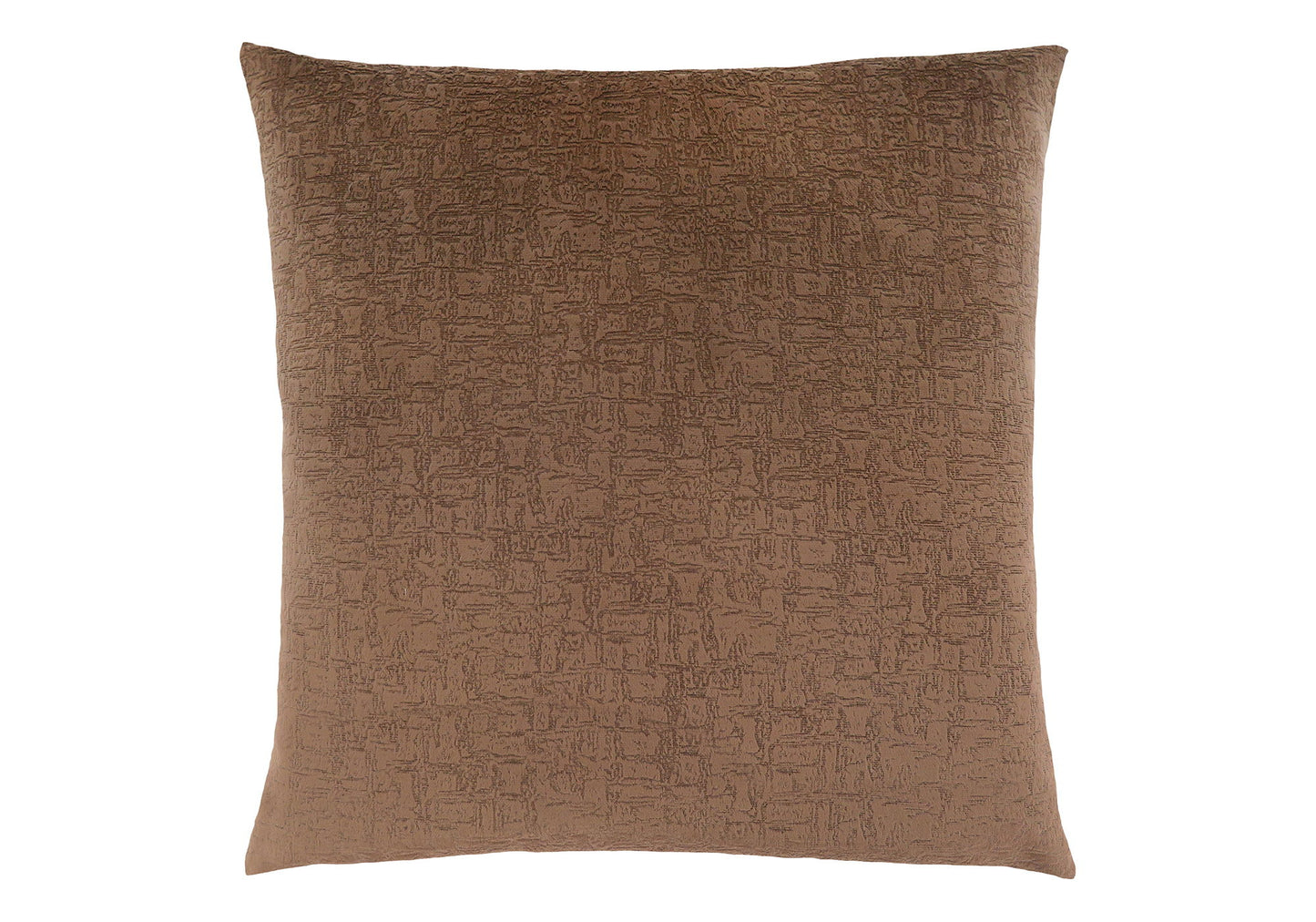 Modern square decorative throw pillow with insert included, shown in brown with a subtle textured pattern against a white background. This hypoallergenic cushion appears soft and plush with a slightly glossy finish.