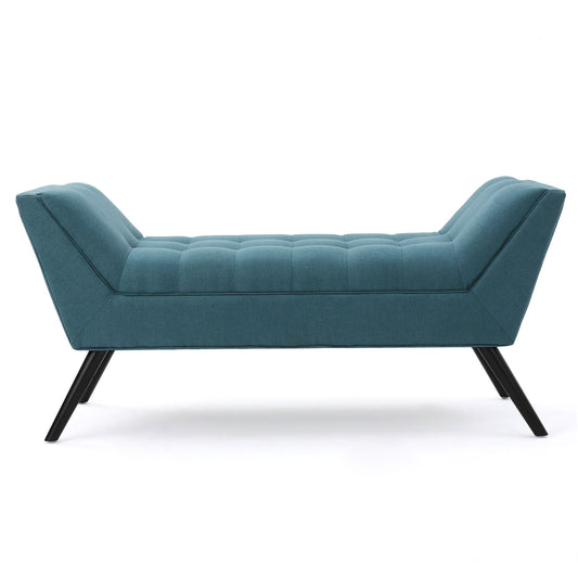 Modern Fabric Bench With Padded Seat And Wide U Shape Design - Teal