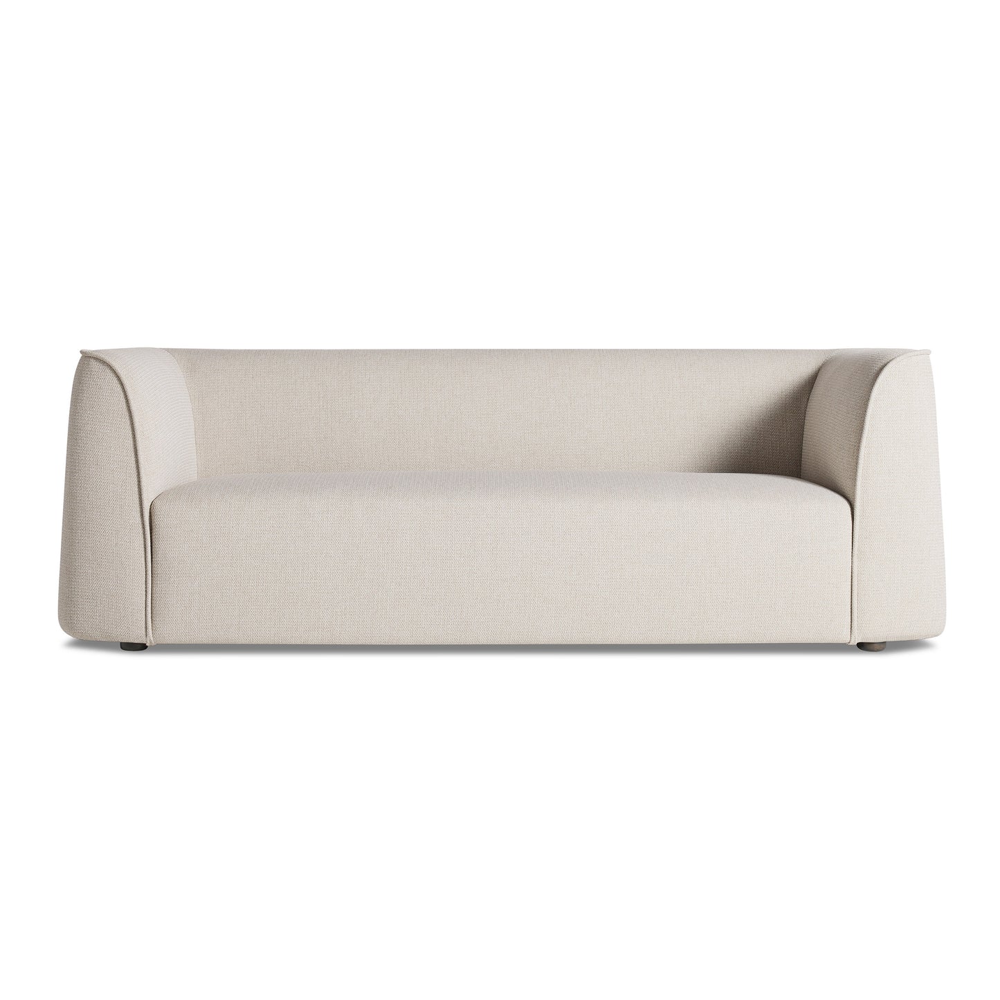 The Thataway 88" Sofa, Maharam Mantle in Future, features a modern minimalist design with a low back, wide armrests, and smooth beige upholstery, displayed front-facing against a white background.