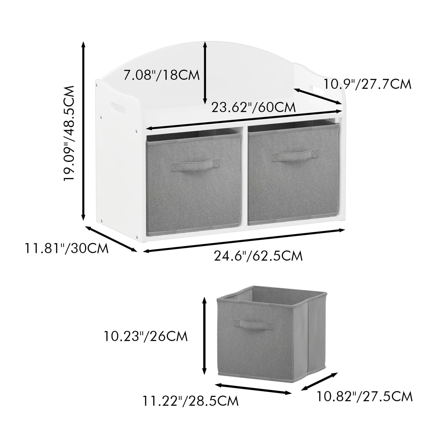 Toy Box Bench With Collapsible Drawers, Storage Cabinet Organizer - White