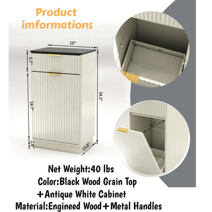Tilt Out Trash Can Cabinet With Wave Textured Drawer & Pull Out Bin