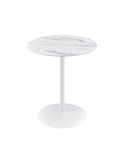 The Circa 17.5" End Table features a round marble-textured top and a single white pedestal base, shown on a white background.