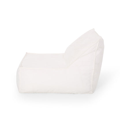 The Ettie - Water Resistant Fabric Bean Bag Chair, a modern, armless white seat with a sloped backrest, is displayed against a plain white background.