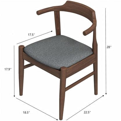 Dakota Mid-Century Modern Velvet Dining Chair (Set of 2) features a curved backrest, gray cushioned seat, and measures 28" tall, 22.5" wide, 18.5" deep, with a seat depth of 17.5" and height of 17.9".