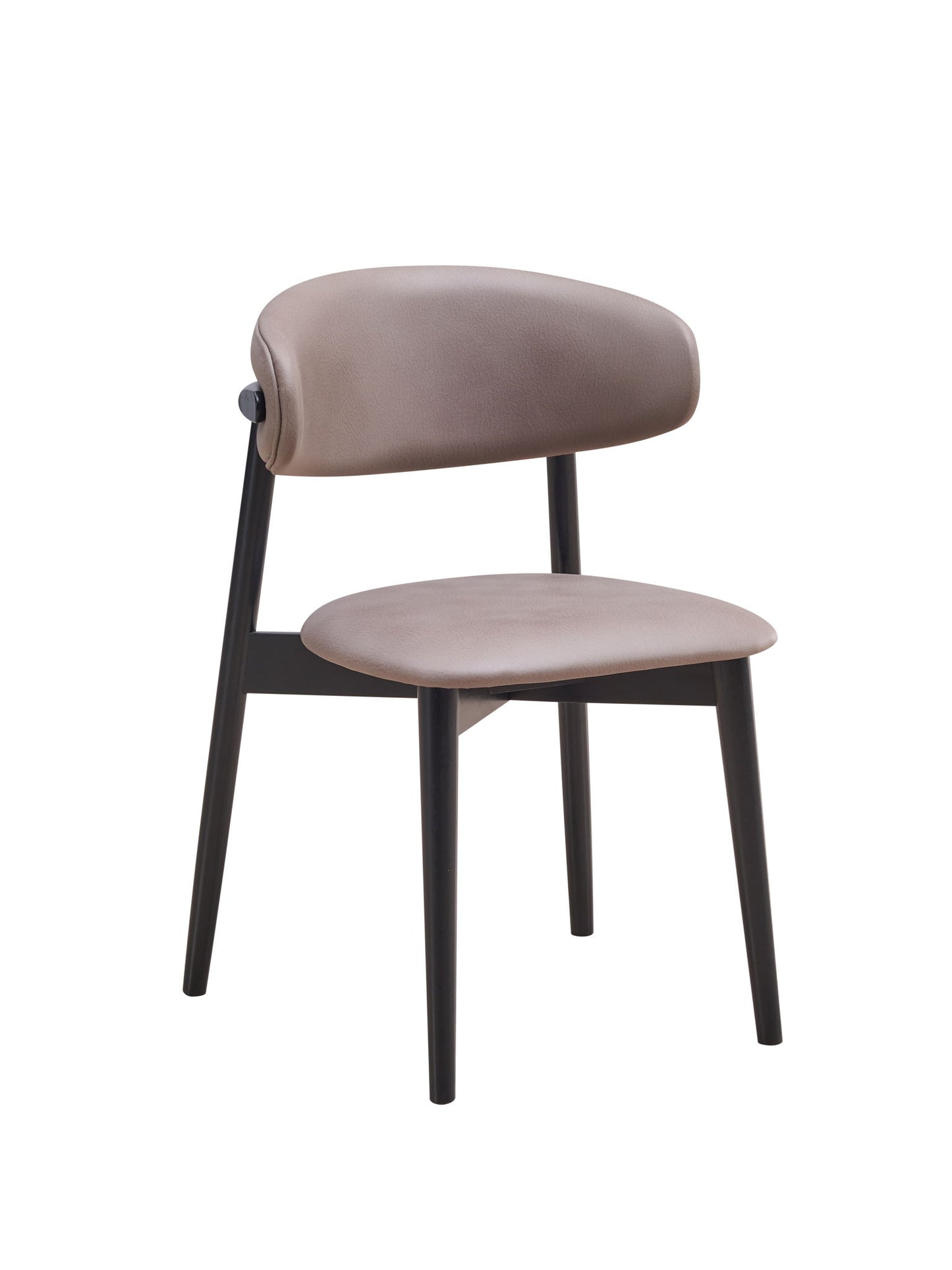 The Lanae Polished Microfiber Side Chair (Set of 2) in gray features a modern, minimalist design with a curved, padded backrest and seat upholstered in soft microfiber, supported by four black wooden legs against a white background.