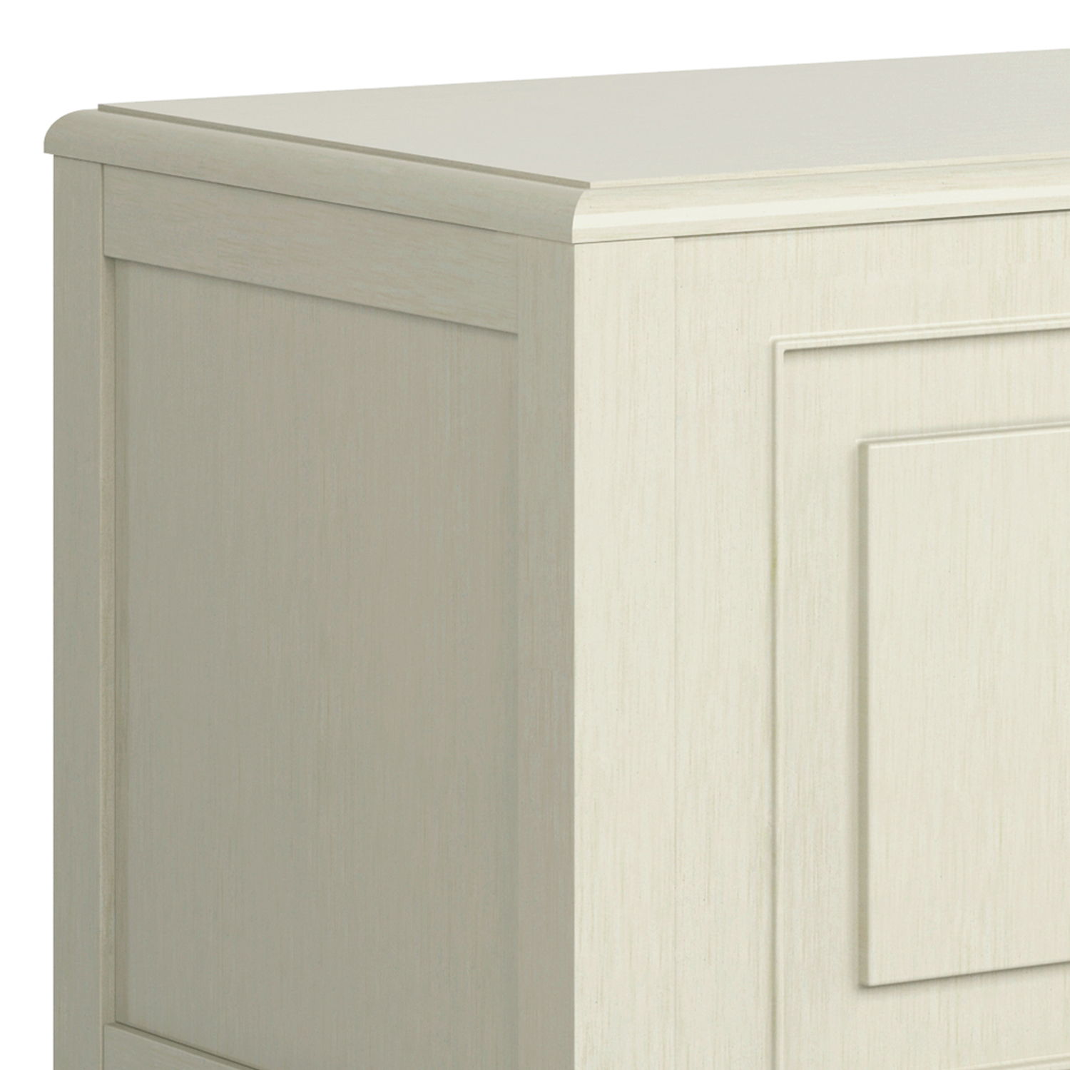 A close-up view of the Connaught Handcrafted Storage Bench Trunk showing its smooth, light wood finish and elegant recessed panel detailing.