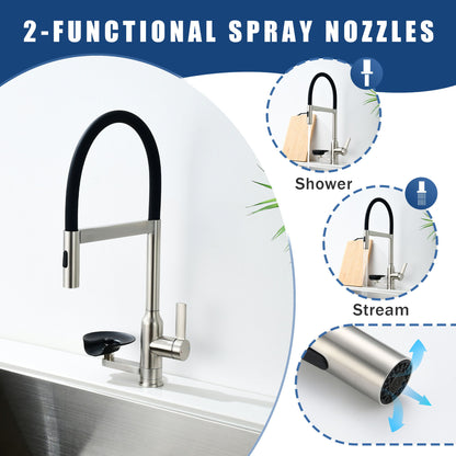 Kitchen Faucet With Magnetic Pull Out Sprayer, 360 Degree Swivel Single Handle High Arc Kitchen Sink Faucet With Glass Rinser - Brushed Nickel