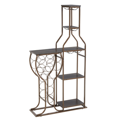 The 11 Bottle Wine Bakers Rack is a 5-tier freestanding wine rack with circular holders, hanging glass holder, and shelves for storage or display—perfect for your kitchen or dining room home bar.