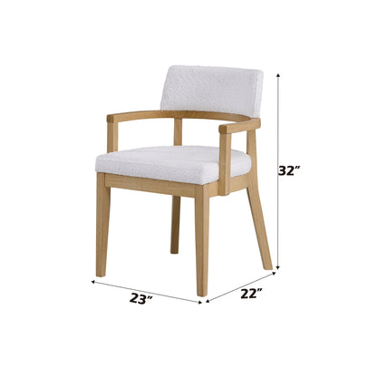 Kasem - Gorge Fabric Side Chair (Set of 2) features a white cushioned seat and backrest, open arms, angled legs, and measures 32"H x 23"W x 22"D.