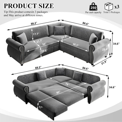 L-Shaped Sofa Couch With Pull-Out Bed