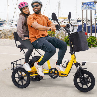 Folding Electric Trike With 350W Peak Motor, 480Wh Removable Battery, 2 Seat Design
