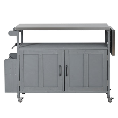 Foldable Outdoor Kitchen Island With Lockable Wheels, Storage Cabinet And Towel Rack For Patio