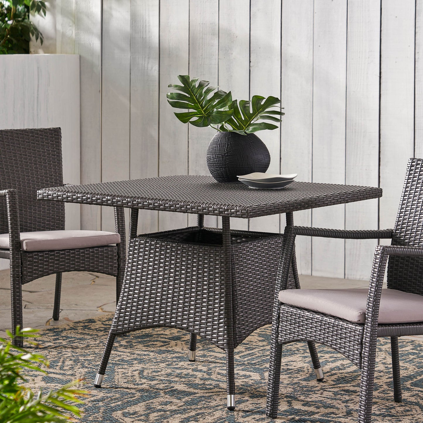 Outdoor Rattan Square Dining Table With 4 Legs - Gray