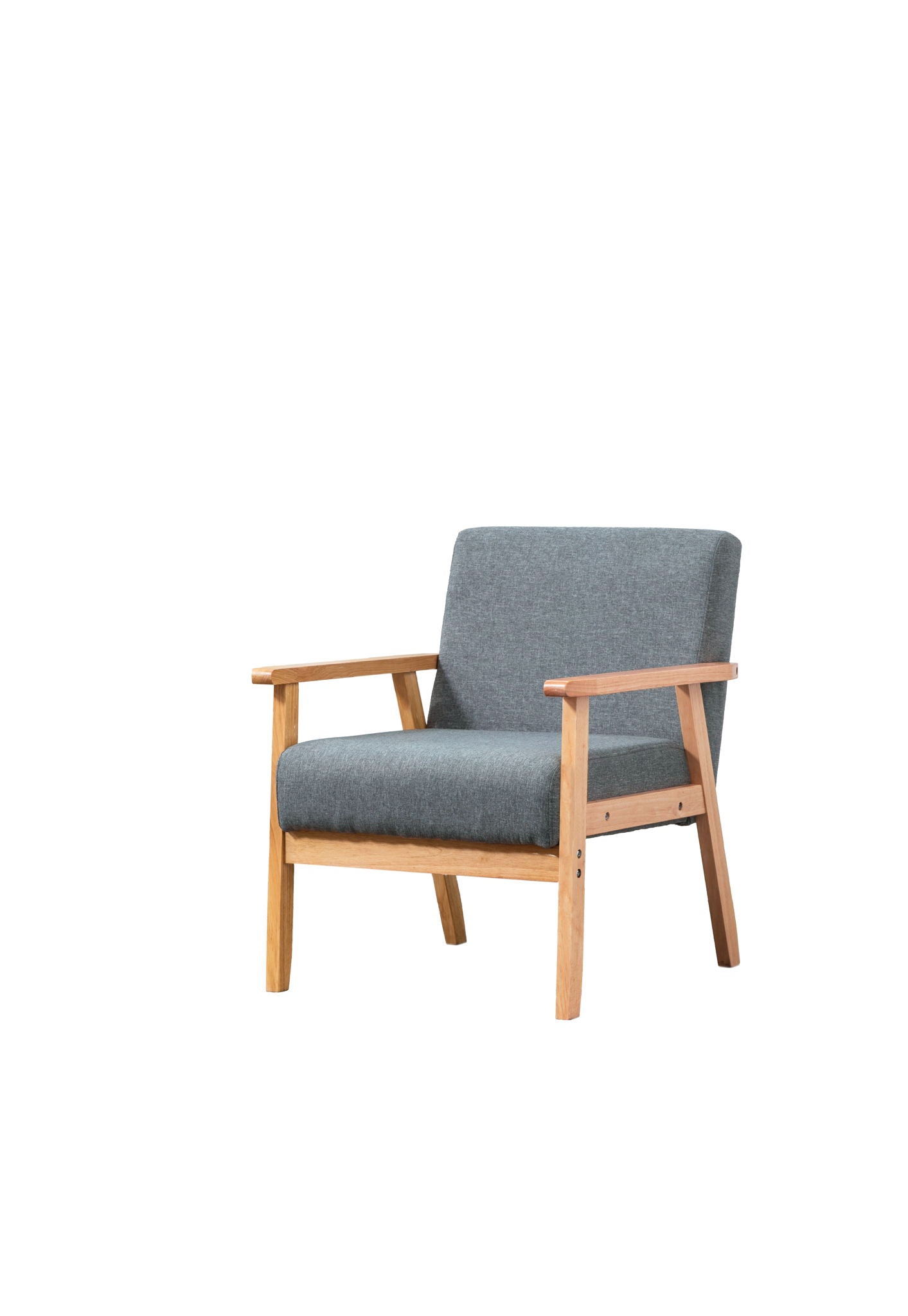 The Bahamas - Linen Fabric Chair features a modern design with a light wooden frame and gray linen upholstered seat and backrest, shown isolated on a white background.