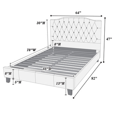 Modern Bed Frame With Tufted Upholstered Headboard